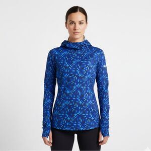 Nike Pro Dri-FIT Warm Blue Pixel Glitch Camo Hooded Long-Sleeve Shirt Size Large